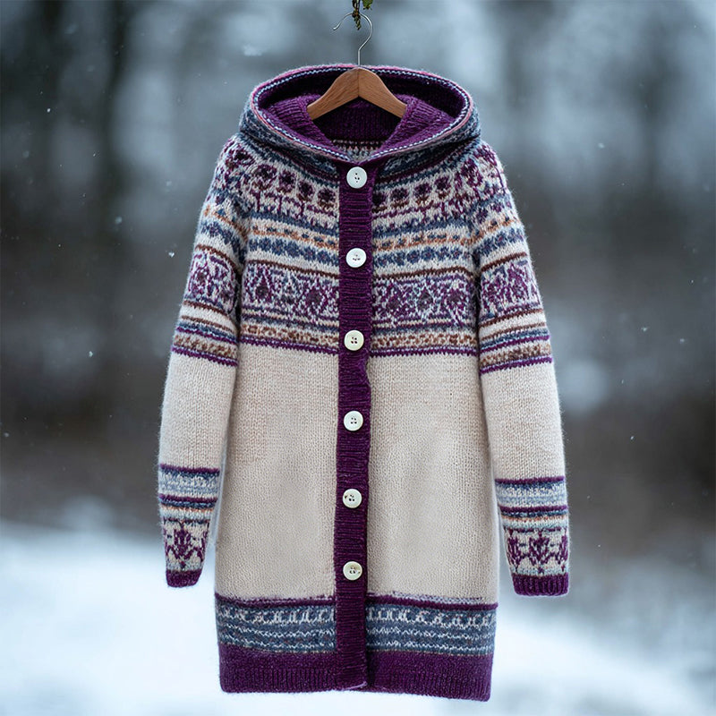 Women's Vintage Fair Isle Thistle Knit Jacquard Hooded Cardigan elevenforest