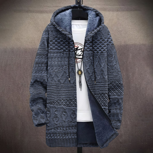 Men's Vintage Knitted Pattern Cozy Plush Hooded Coat elevenforest