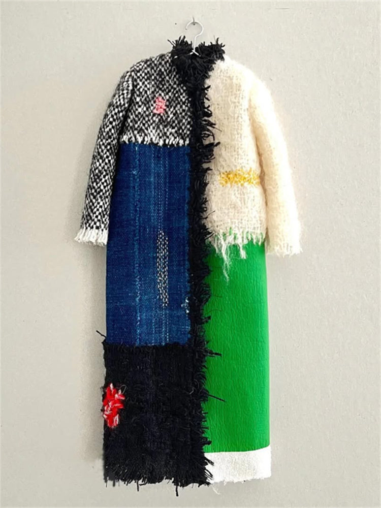 Comstylish Vintage Unique Repairing Colorblock Patchwork Cozy Cardigan