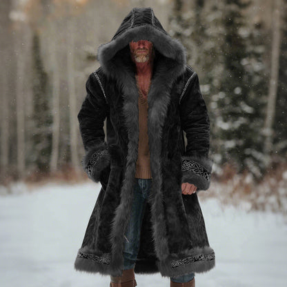 Comstylish Men's Christmas Santa Outfit Fuzzy Velvet Hooded Coat