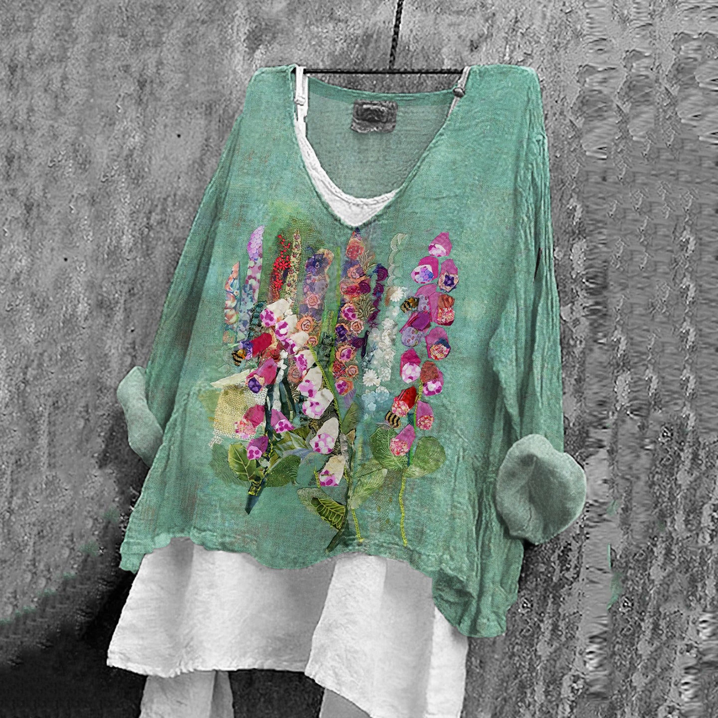 Vintage Floral Art Linen Blend Blouse artswardrobe