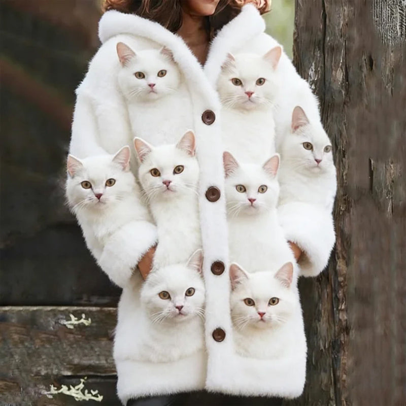 Cárdigan de lana con estampado de muchos gatos