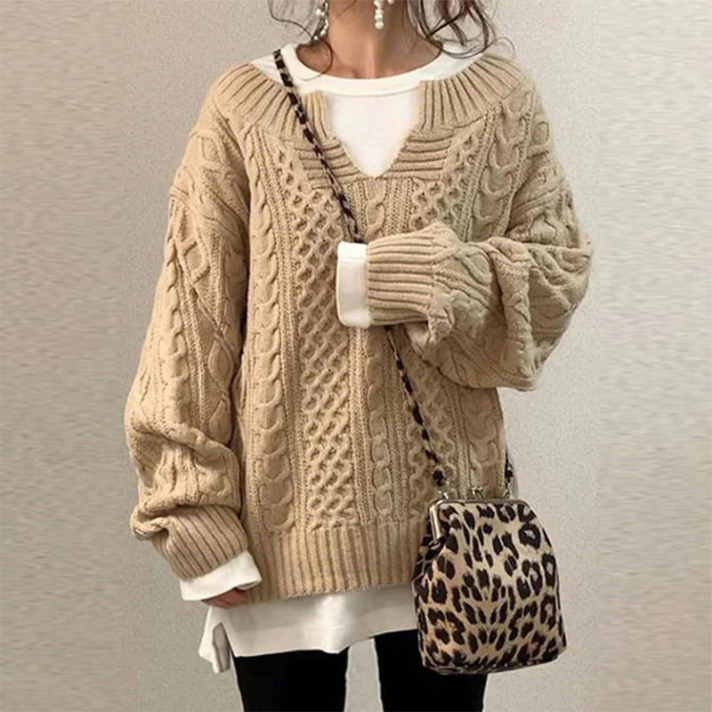 Jersey de algodón con trenzas, escote de ojo de cerradura y paneles de texturas mixtas