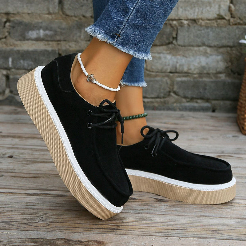 CM | Womens Lace-Up Flats con suela gruesa Zapatillas de deporte