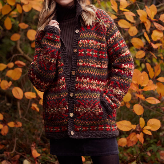 Vintage Fair Isle Boho Jacquard Fall Sweater Cozy Knit Lapel Cardigan elevenforest