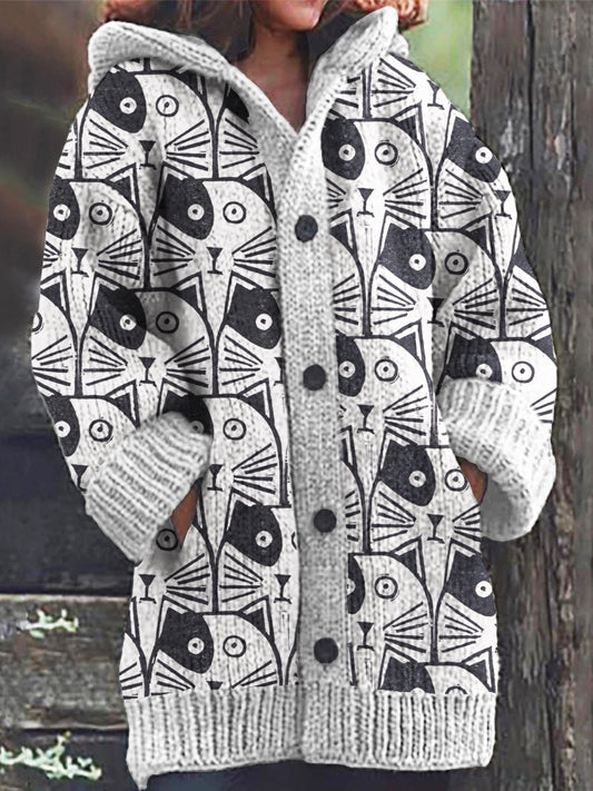 Cartoon Cat Pattern Hooded Sweater Cardigan elevenforest