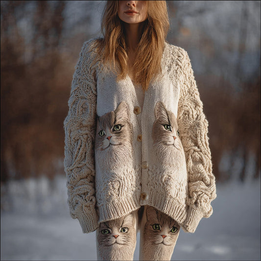 Cute Cat Face Embroidered Cozy Sweater Cardigan elevenforest