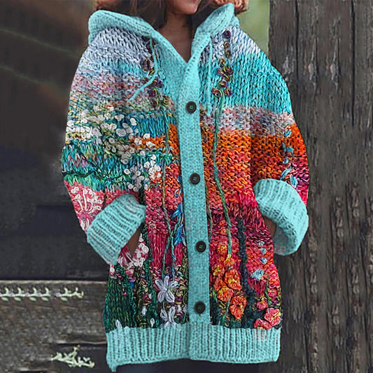 Vintage Floral Embroidery Hooded Cardigan Sweater elevenforest