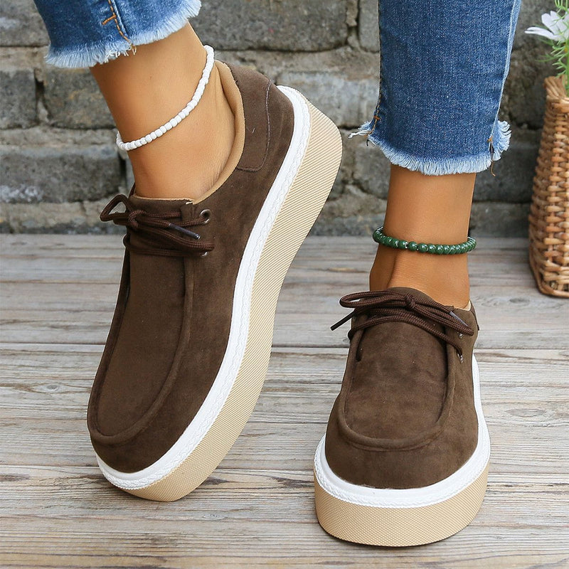 CM | Womens Lace-Up Flats con suela gruesa Zapatillas de deporte