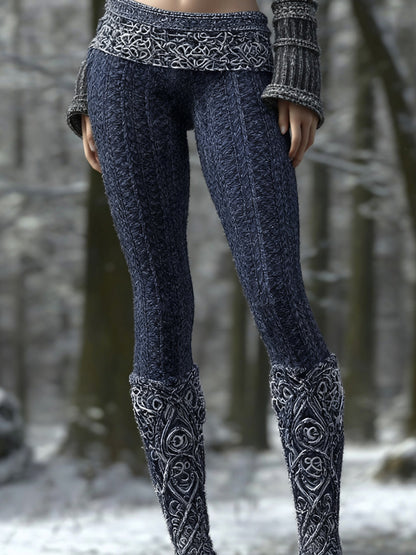 Vintage Viking Pattern Art Knit Cozy Leggings artswardrobe