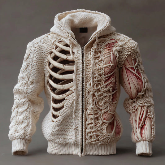 Men's Halloween Skull And Muscle Art Knit Zippered Jacket artswardrobe