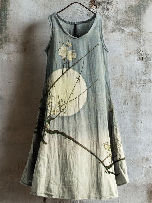 Plum Blossom Moon Gradient Japanese Linen Tank Dress artswardrobe