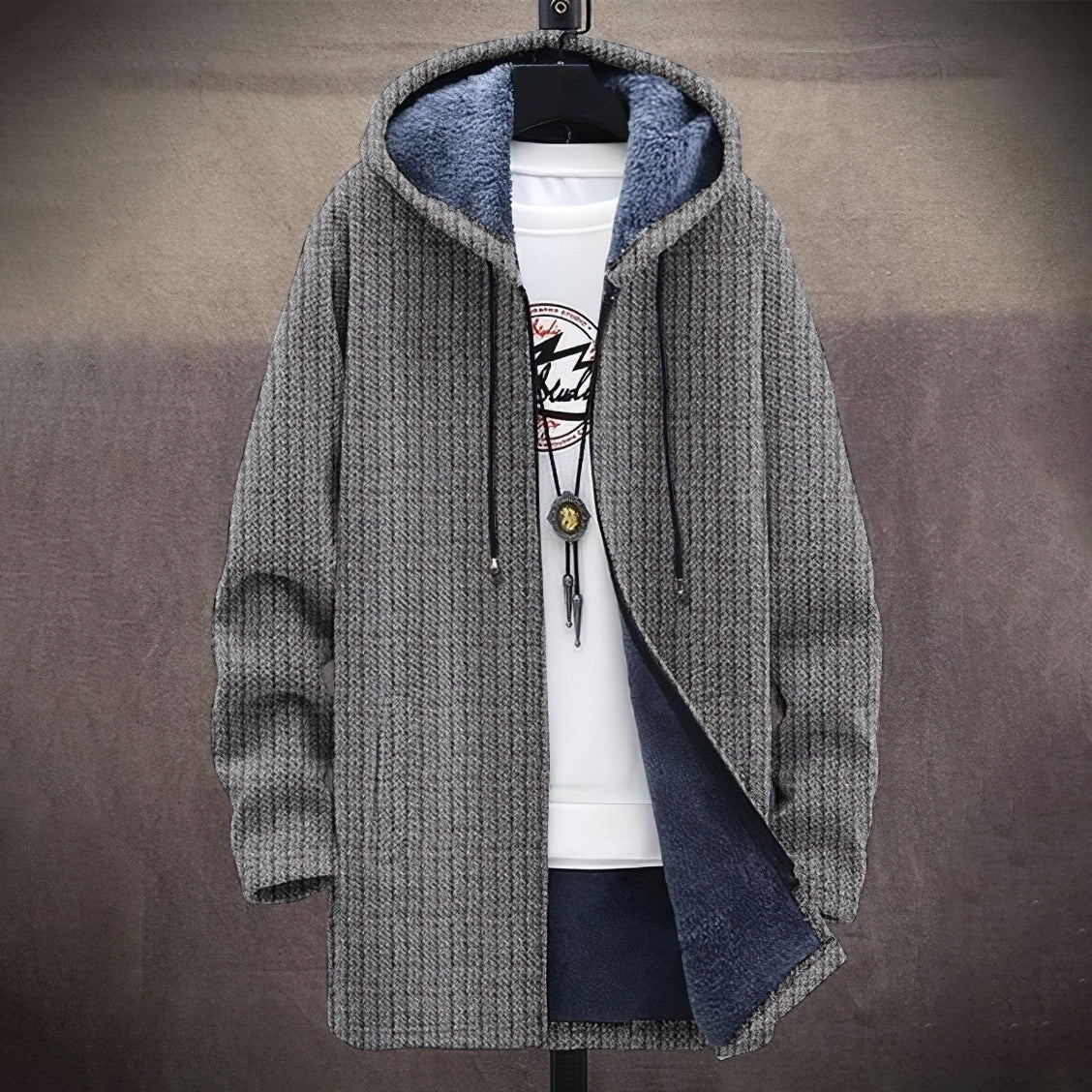 Men's Vintage Knitted Art Comfort Plush Hooded Coat elevenforest