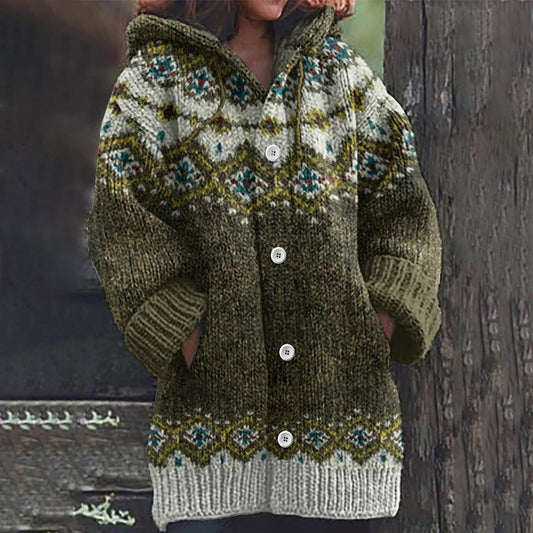 Vintage Geometric Icelandic Knitted Warm Sweater Cozy Cardigan elevenforest