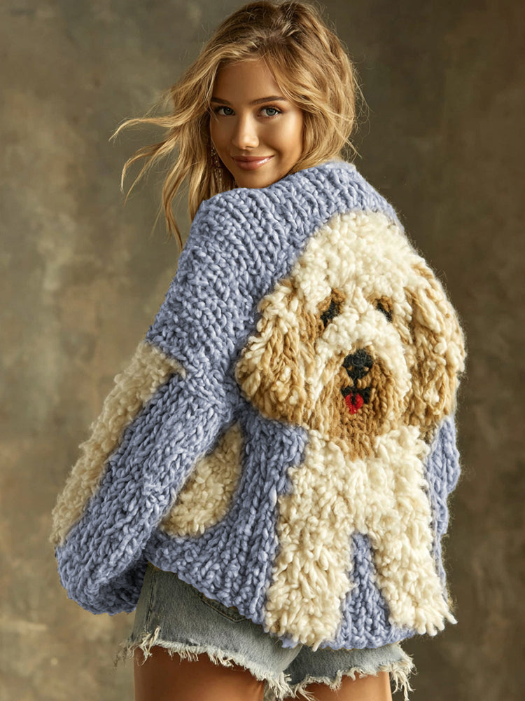 Cárdigan de algodón con perro mullido