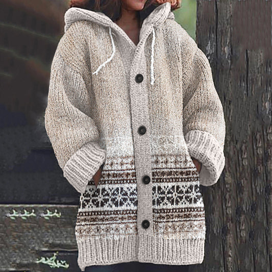 Fairman Island Print Vintage Hooded Sweater Cardigan elevenforest