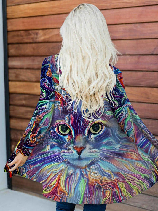 Fantasy Cat Printed Long-Sleeve Cardigan elevenforest