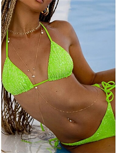 Bikini 2 Piece Swimsuit Underwire Cheeky Slim Backless Vacation Beach Wear Color Halter Neck Sleeveless Bathing Suits