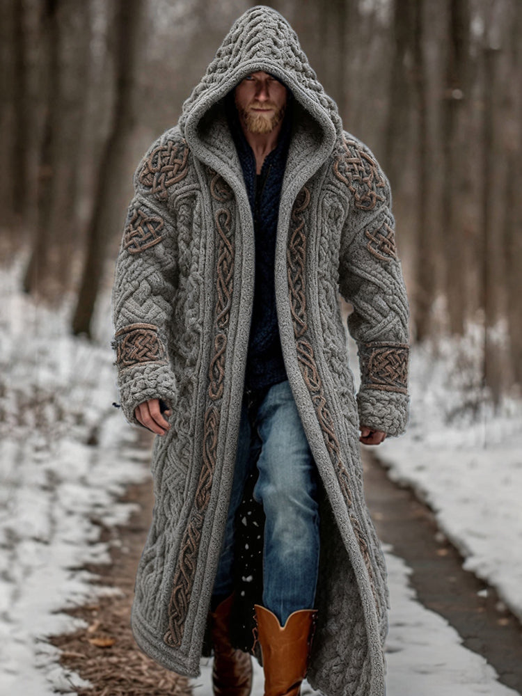 Men's Viking Celtic Knot Art Pocket Mid-length Cardigan Sweater artswardrobe