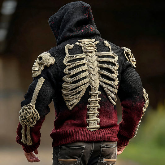 Viking Skeleton Human Anatomy Celtic Gradient Knit Zipper Up Hooded Cardigan artswardrobe