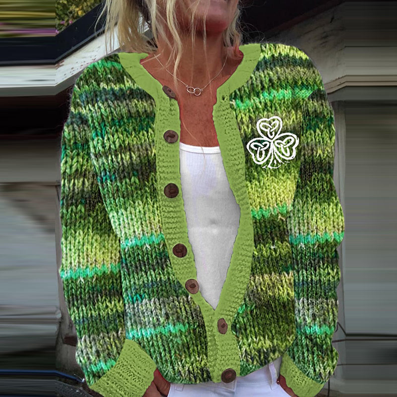 Women'S St. Patrick'S Day Shamrock Knit Cardigan Sweater elevenforest