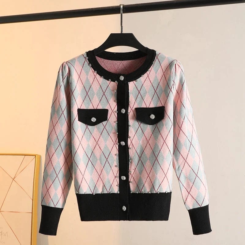 CM | MW Vintage jersey de punto con cuadros de diamantes