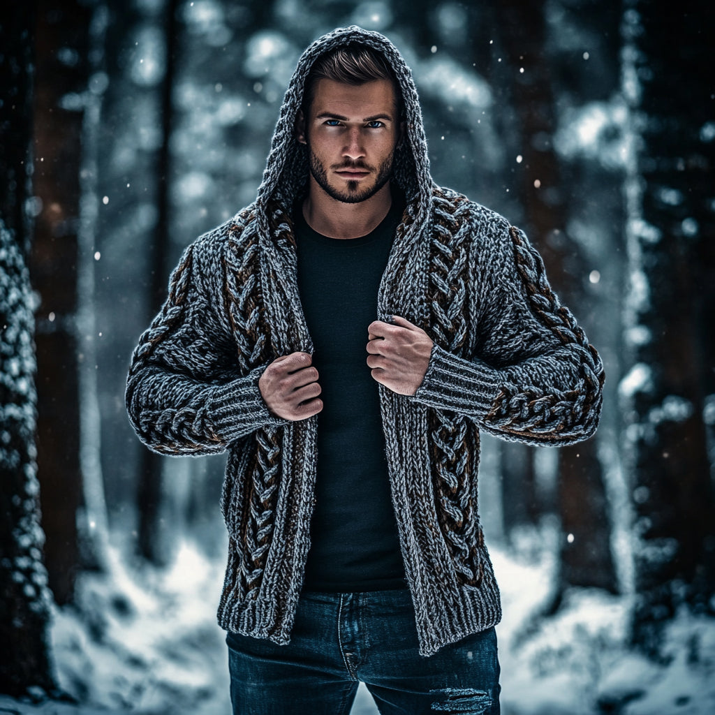 Men's Vintage Celtic Knot Jacquard Chunky Knit Cozy Zip Up Cardigan Sweater elevenforest