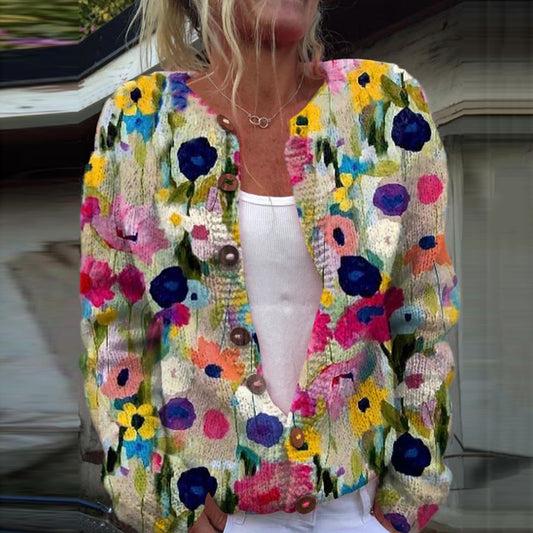 Vintage Floral Art Pattern Cozy Cardigan Sweater elevenforest