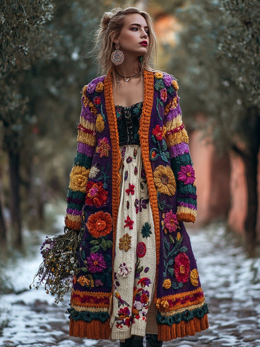 Vintage Mexican Flowers Embroidered Cozy Sweater Cardigan artswardrobe