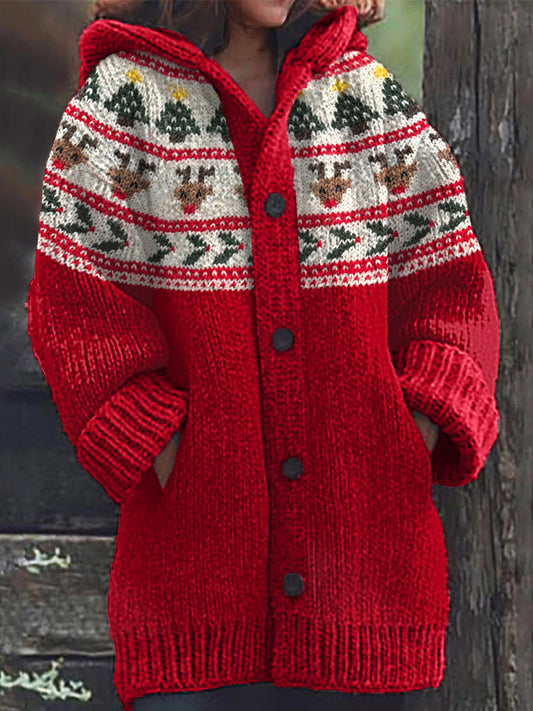 Christmas Pattern Cozy Knit Hooded Cardigan elevenforest