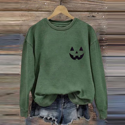 Comstylish Women's Jack-O-Lantern Halloween Print Round Neck Sweatshirt