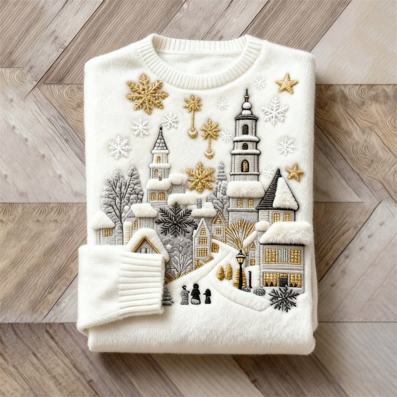 Jersey de algodón con pueblo blanco nevado