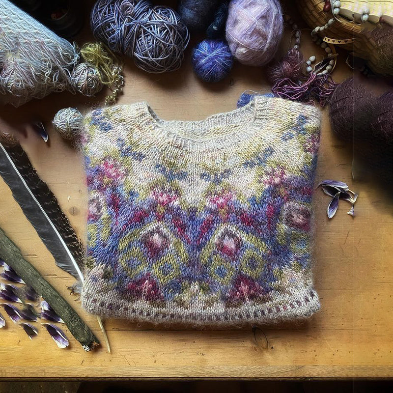 Jersey de algodón con motivo floral tejido tipo acuarela