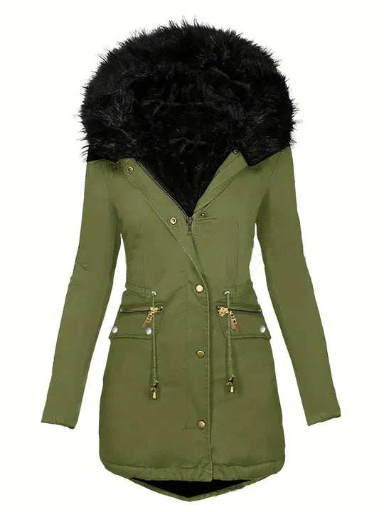 CM | Chaqueta parka con capucha de piel sintética y cordón de ajuste