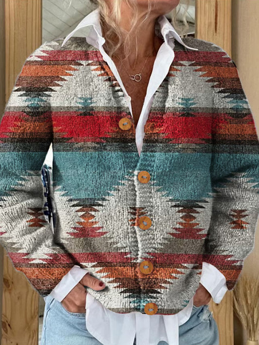 Women's Western Retro Pattern Print Casual Cardigan elevenforest