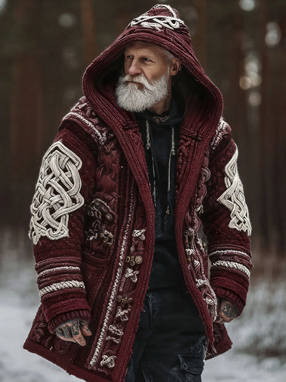 Men's Viking Celtic Geometry Pattern Art Cozy Knit Hooded Cardigan artswardrobe