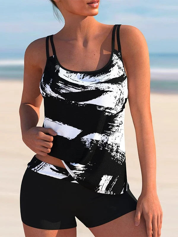 KL Tallas Grandes Traje de baño tankini rayas claro sin mangas