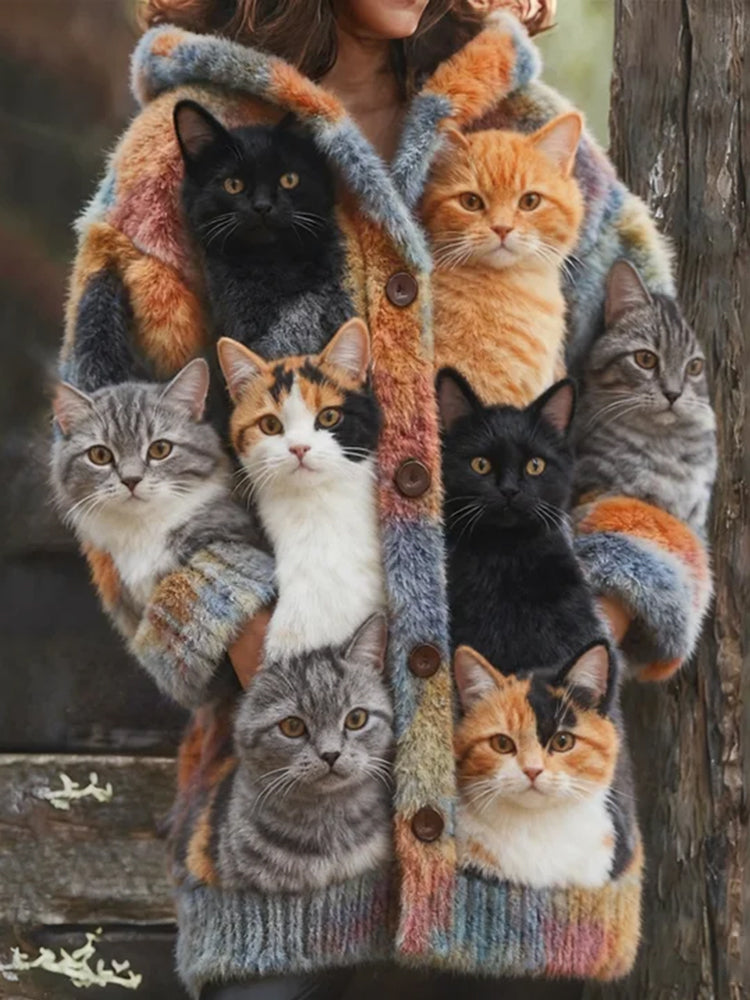 Cárdigan de lana con estampado de muchos gatos