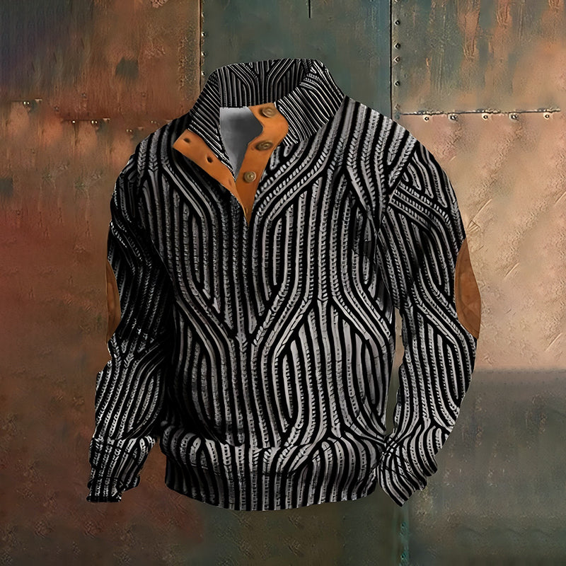 Men's Vintage Country Western Knit Henley Stand Collar Casual Sweatshirt elevenforest