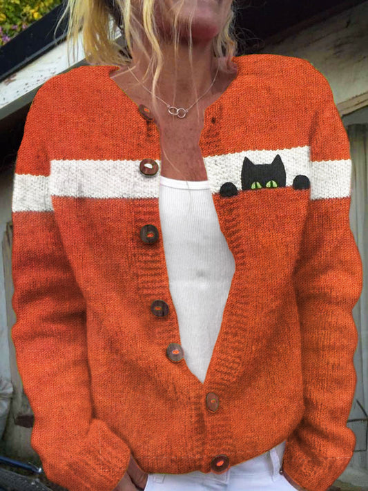 Funny Cat Knit Women's Cardigan Sweater elevenforest
