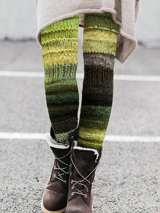 Forest Elf Inspired Gradient Patchwork Knit Cozy Leggings elevenforest