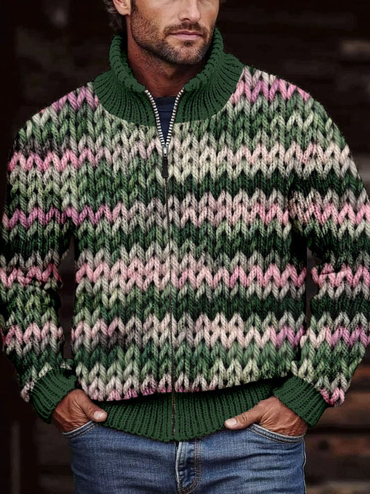 Men's Vintage Knitted Cozy Chunky Full Zip Cardigan elevenforest