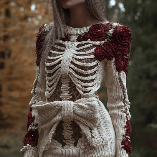 Comstylish Women Halloween Skeleton And Bow Ancient Mini Skirt