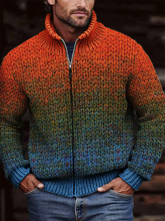 Men's Gradiant Art Crochet Cozy Full Zip Cardigan elevenforest