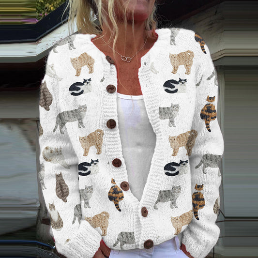 Vintage Cat Embroidered Cozy Knit Cardigan elevenforest