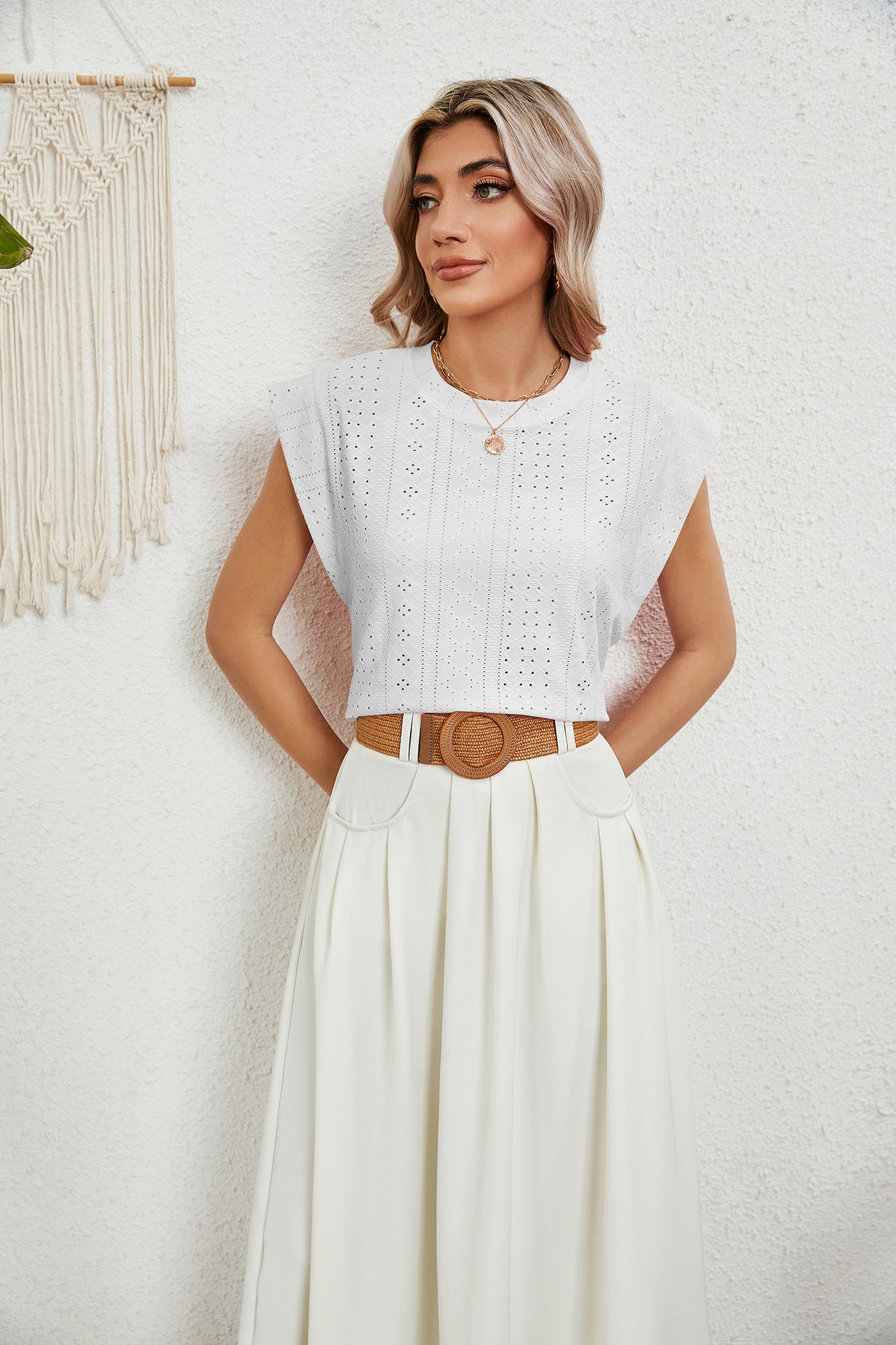 CM | Gilet d'été T-shirt à manches courtes creuses