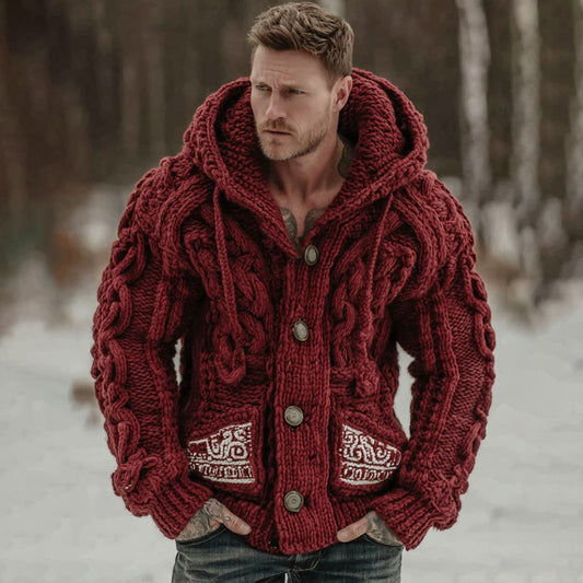 Men's Viking Tribal Art Jacquard Button Cozy Cardigan Sweater artswardrobe