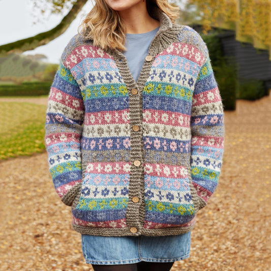 Vintage Floral Fair Isle Jacquard Sweater Cozy Knit Lapel Cardigan elevenforest