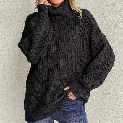 Retro Loose Turtleneck Cable Knitted Long Sleeve Sweater elevenforest