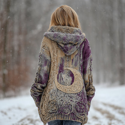 Women's Star And Moon Element Winter Warmth Knit Hooded Cardigan Sweater Jacket artswardrobe